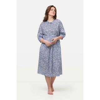 Ulla Popken  Robe, col rond, cordon, manches 3/4, coton bio 