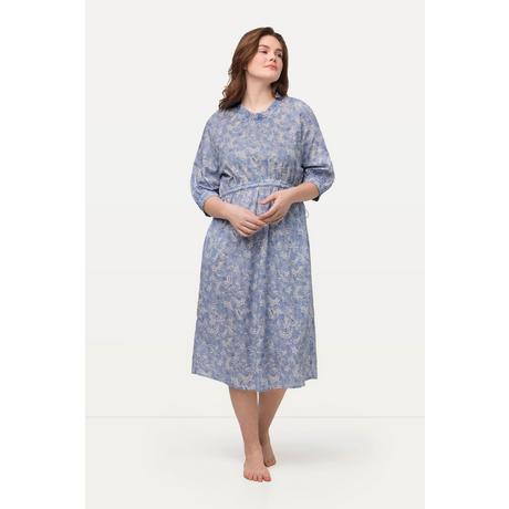 Ulla Popken  Robe, col rond, cordon, manches 3/4, coton bio 