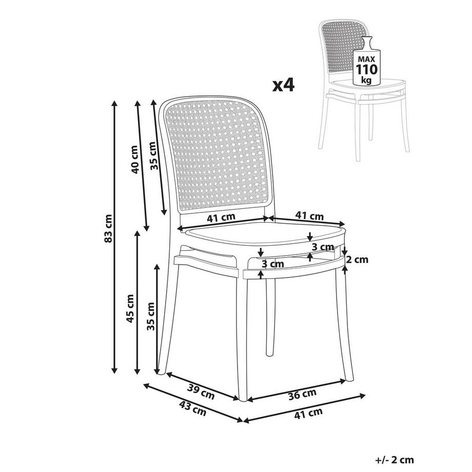 Beliani Lot de 4 chaises de jardin en Polypropylène Rétro PLOSE  