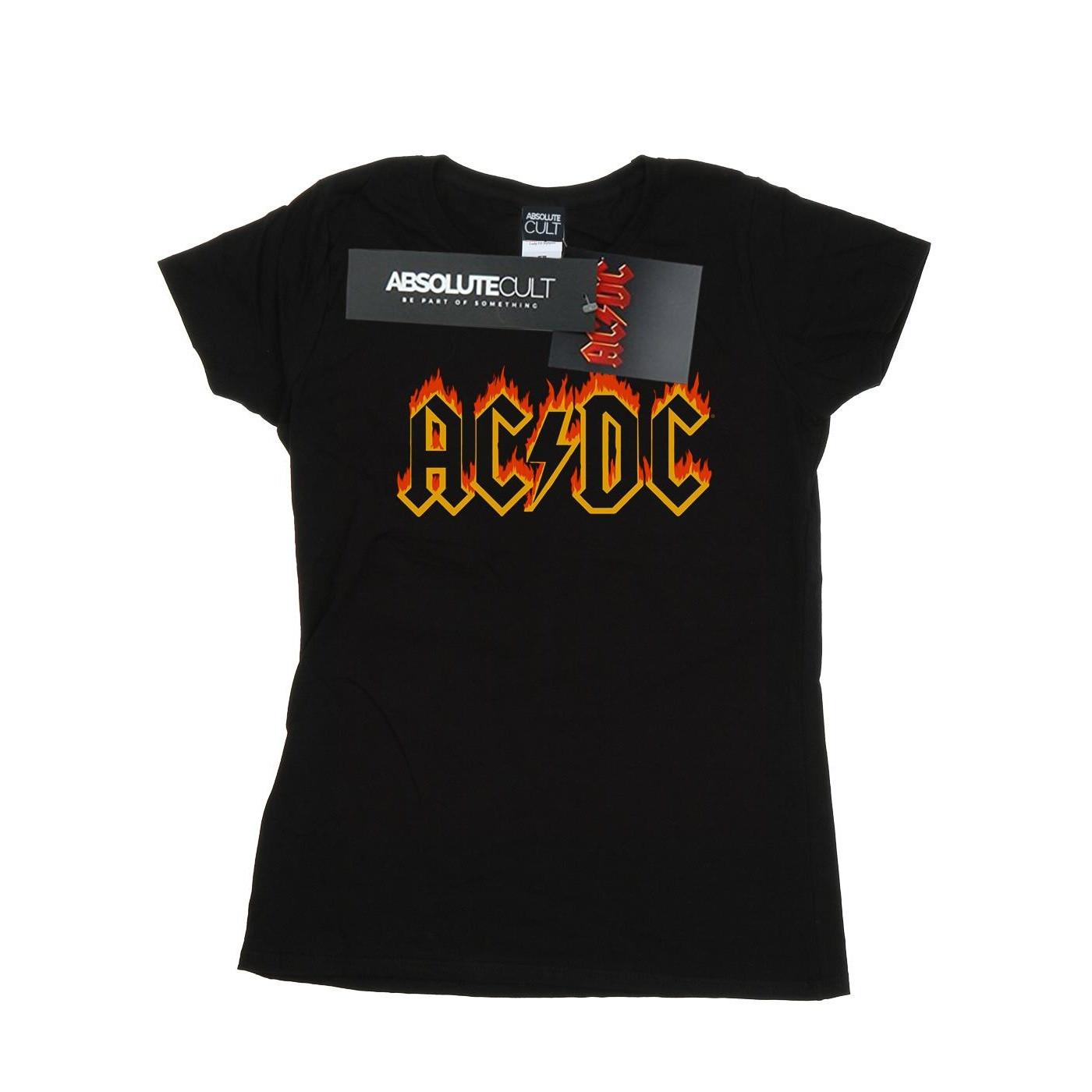 Image of Acdc Flames Logo Tshirt Damen Schwarz XXL