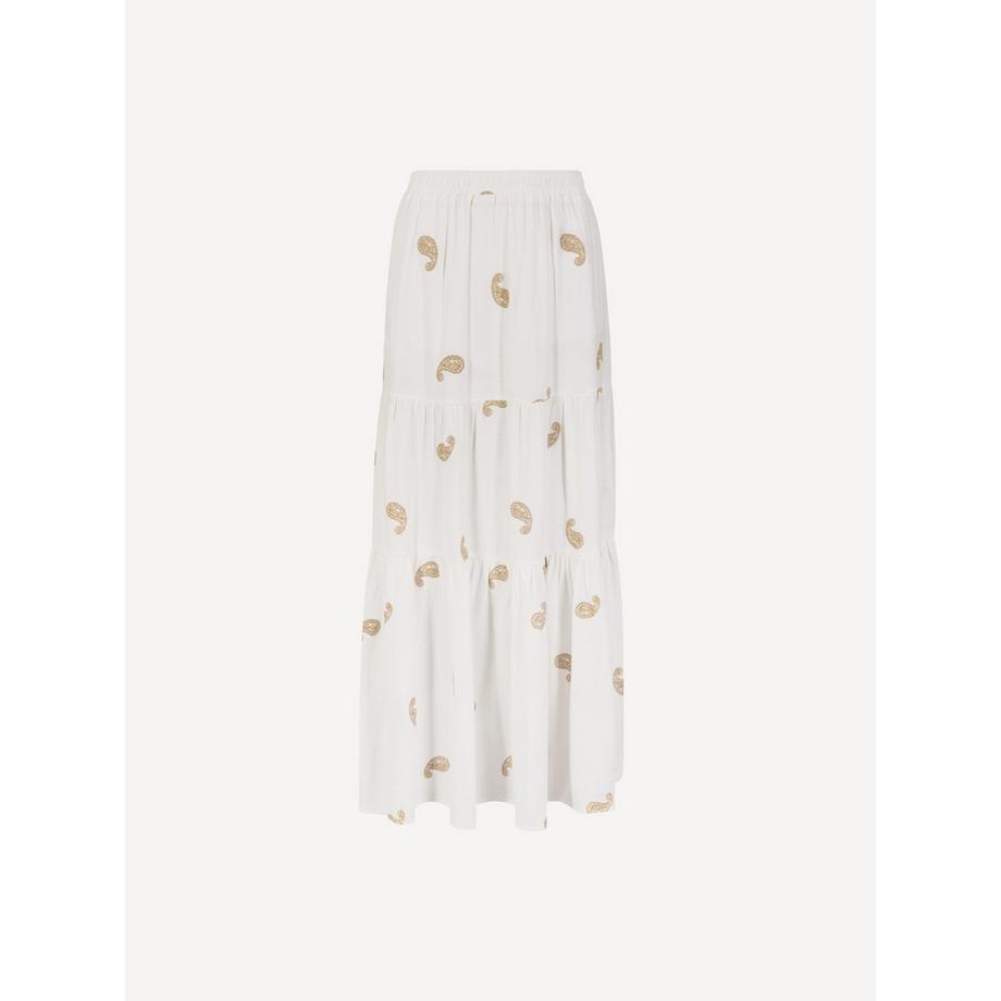 APRICOT Jupe longue à volants brodée de motifs cachemire  