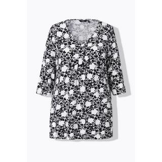 Ulla Popken  T-shirt à fleurs, silhouette en A. Col en V, manches 3/4. 