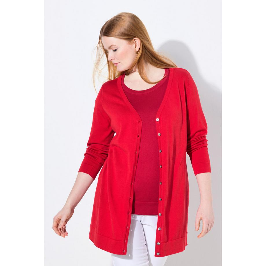 Ulla Popken Long Strickjacke V-Ausschnitt Langarm Pima Cotton  