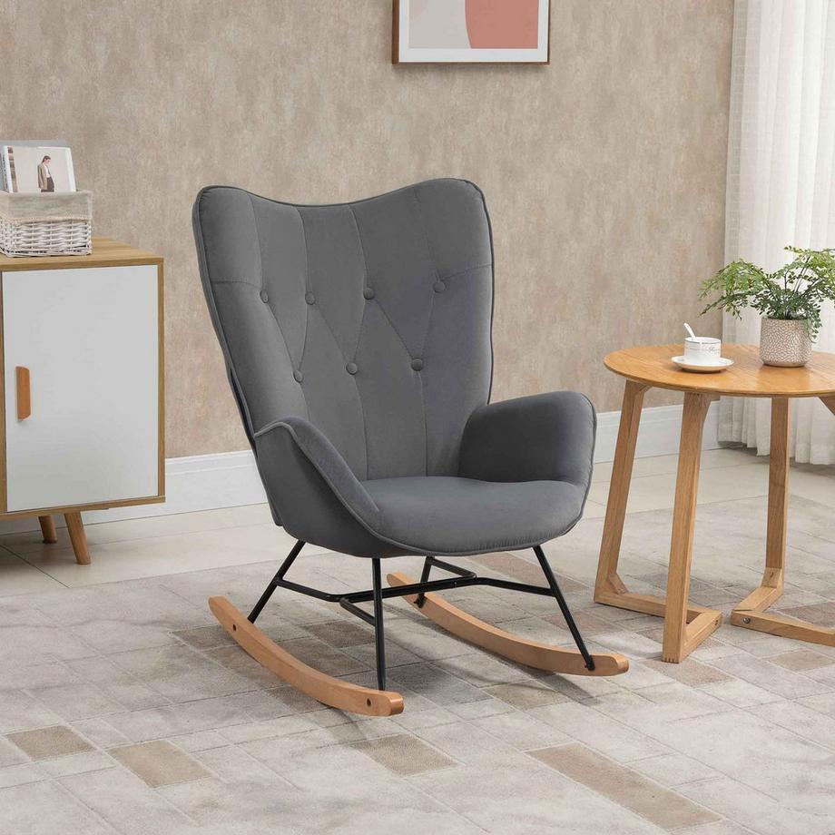 Northio Fauteuil À Bascule Avec Structure En Acier Fauteuil De Relaxation Rembourré Fauteuil Chaise De Salon Chaise De Salon Avec Assise Rembourrée Polyester Imitation Velours  