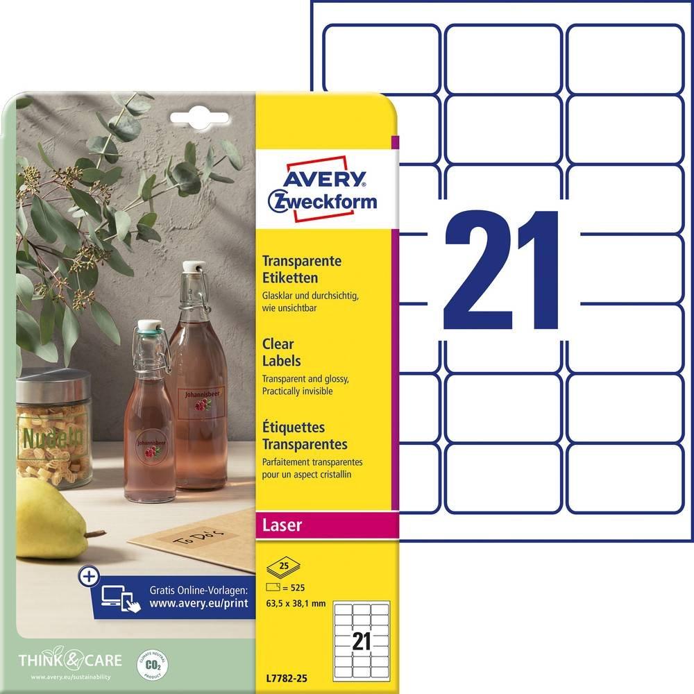 Avery-Zweckform Avery Zweckform Transparente Etiketten, A4, 63.5 x 38.1 mm, 25 Bogen/525 Etiketten  