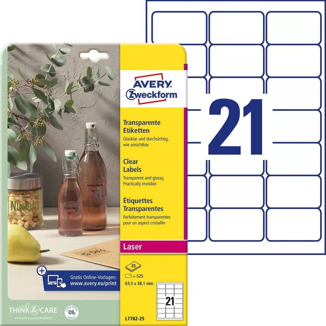 Avery-Zweckform – AVERY ZWECKFORM Etiketten 63,5×38,1mm, 525 Stück, One Size, Transparent