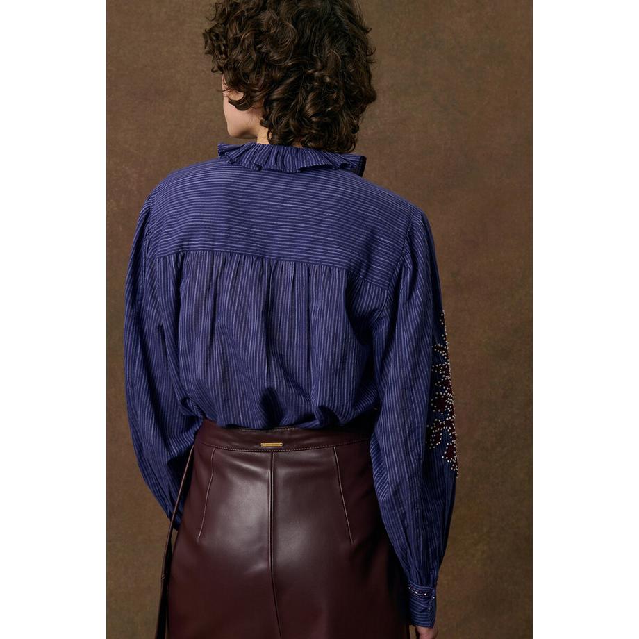 Louise-Misha Blouse brodée à col volanté et rayures  
