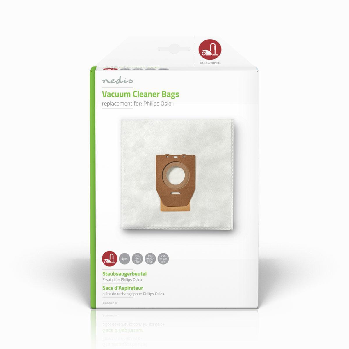 Nedis Sac d'aspirateur | 4 pcs. | Synthétique | Le plus vendu pour : Philips | Blanc  