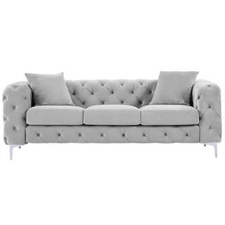 Vente-unique Chesterfield 3-Sitzer-Sofa - Hellgrau - Samt - EDWINA  