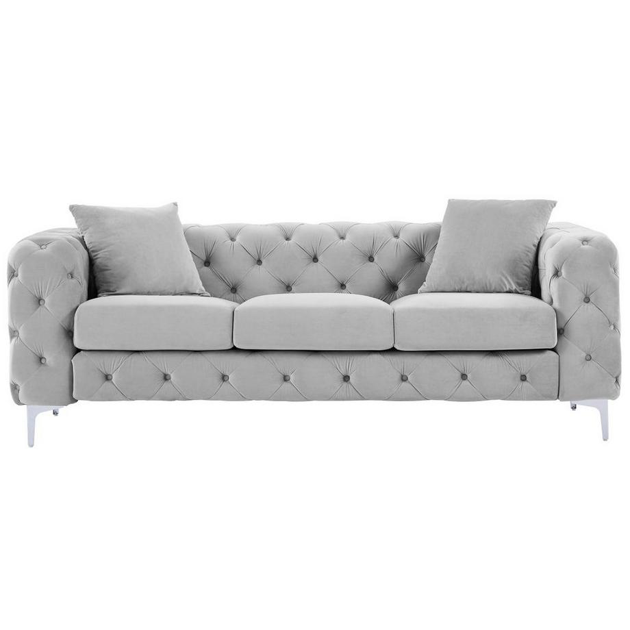 Vente-unique Chesterfield 3-Sitzer-Sofa - Hellgrau - Samt - EDWINA  