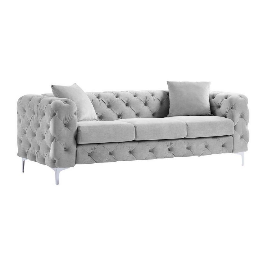 Vente-unique Chesterfield 3-Sitzer-Sofa - Hellgrau - Samt - EDWINA  