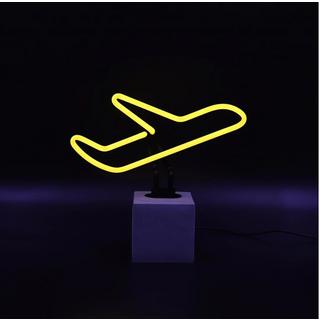 Locomocean Glas Neon Tischlampe mit Betonsockel - Flugzeug  