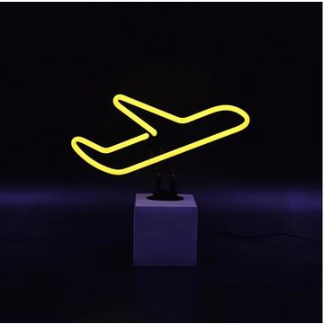 Glas Neon Tischlampe mit Betonsockel - Flugzeug
