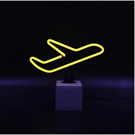 Locomocean Glas Neon Tischlampe mit Betonsockel - Flugzeug  