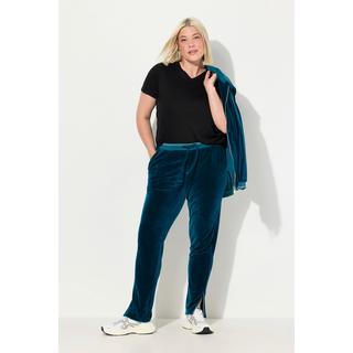 Ulla Popken  Pantalon de jogging en velours, passepoil brillant, taille élastique et poches 