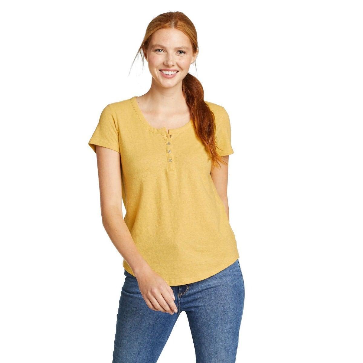 Image of Hemplify Tshirt Henleykragen Kurzärmlig Damen Antikgold XXL