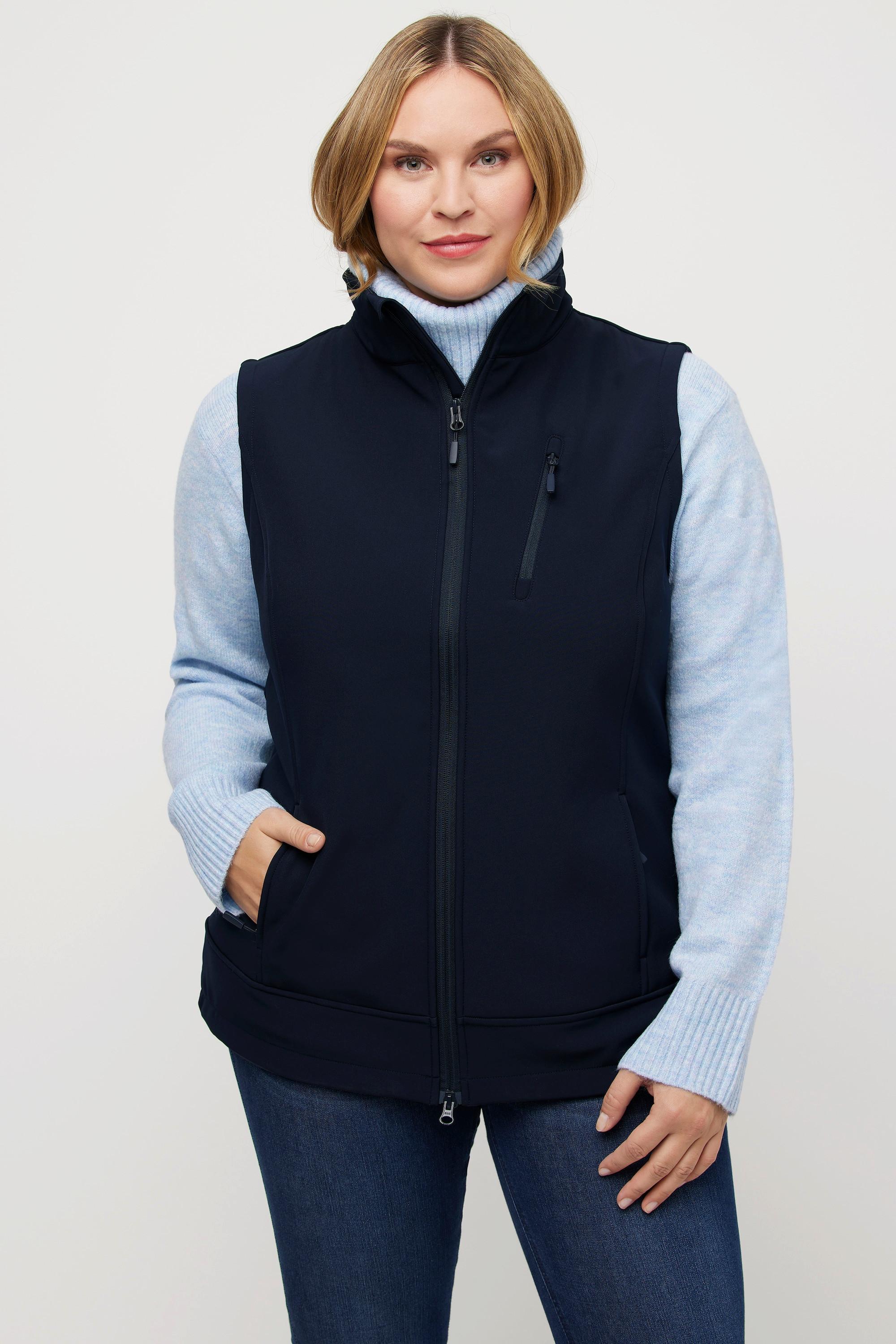 Ulla Popken  Gilet di softshell con fodera di pile, zip a cursore doppio e collo alto 