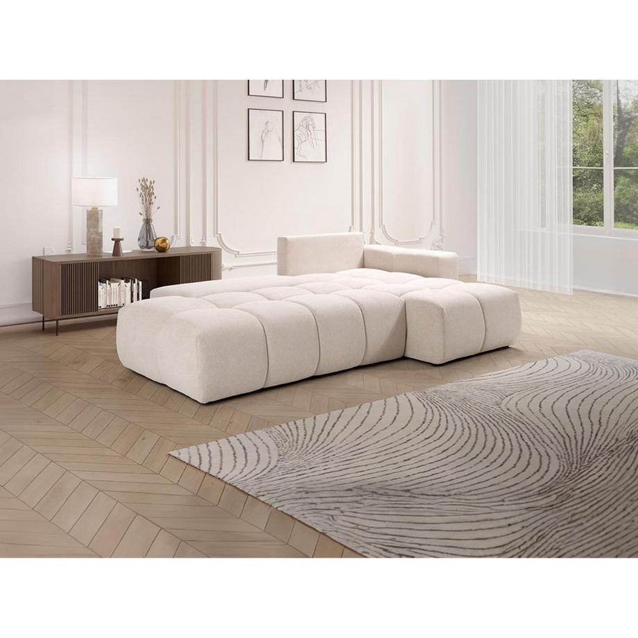 Vente-unique Canapé d'angle droit convertible en tissu texturé beige TRIMALDI  