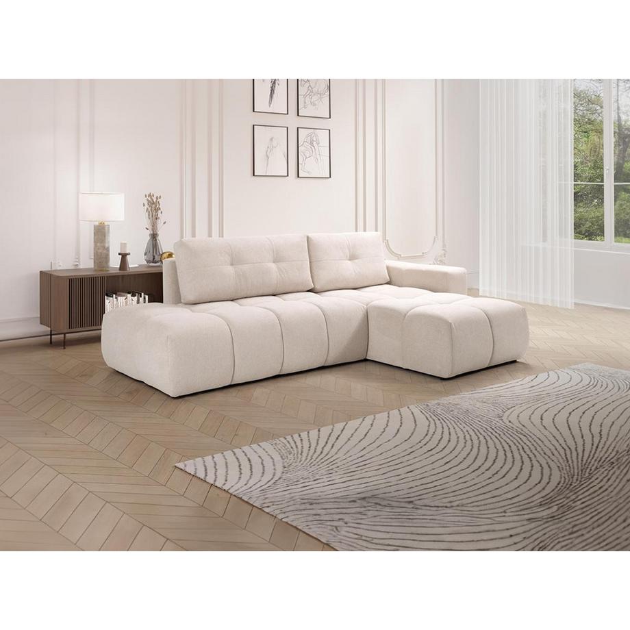 Vente-unique Canapé d'angle droit convertible en tissu texturé beige TRIMALDI  