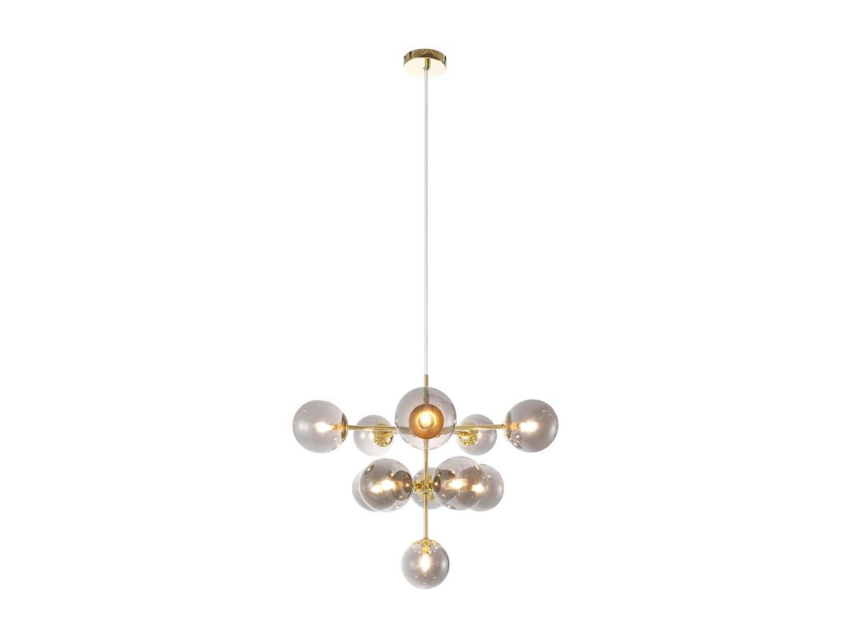 Vente-unique Lampadario 11 sfere D. 61 x H. 144 cm in Metallo e Vetro fumé brillante Dorato - SOFIA  