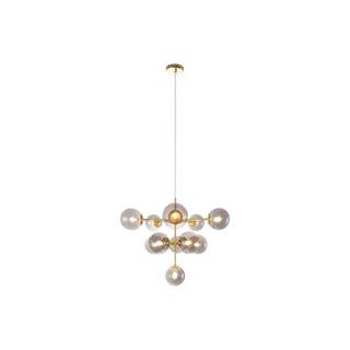 Vente-unique Lampadario 11 sfere D. 61 x H. 144 cm in Metallo e Vetro fumé brillante Dorato - SOFIA  