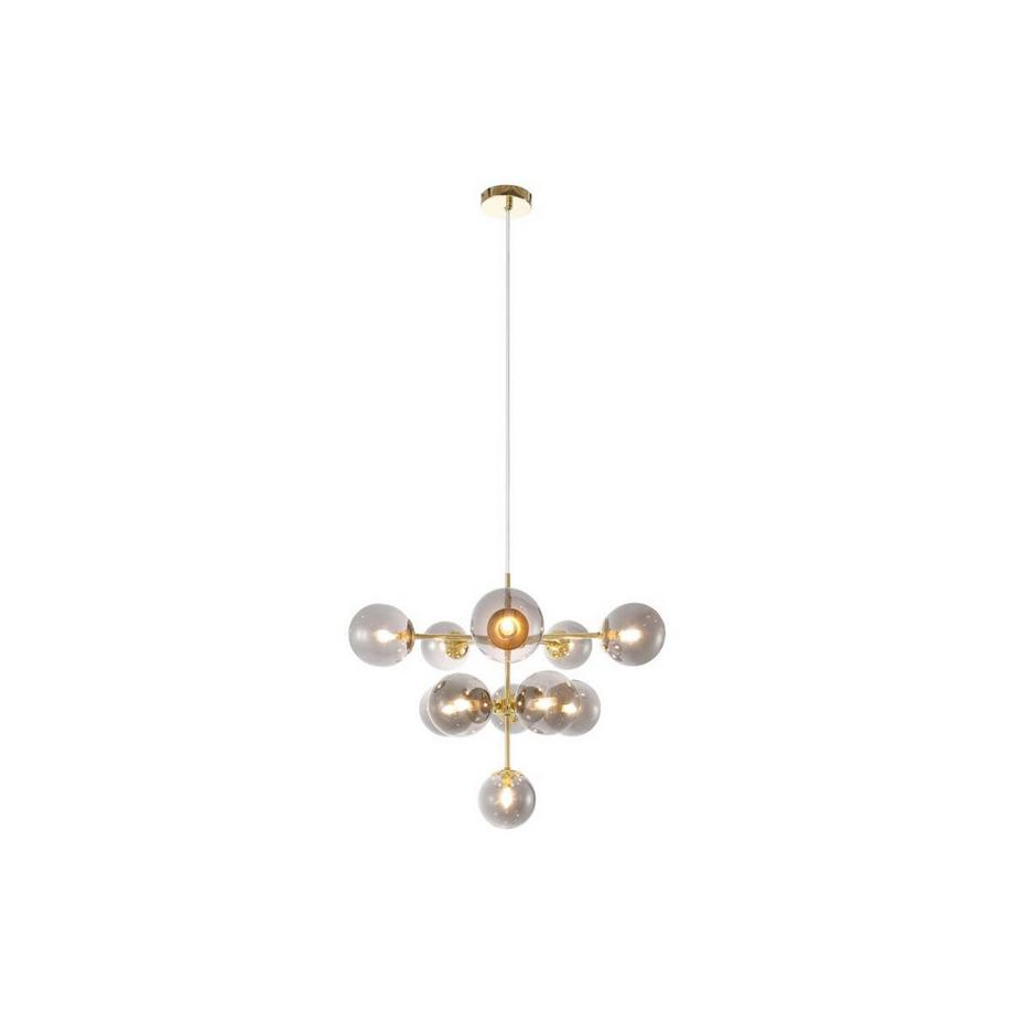 Vente-unique Lustre en métal et verre fumé brillant - 11 globes - D. 61 x H. 144 cm - Doré - SOFIA  