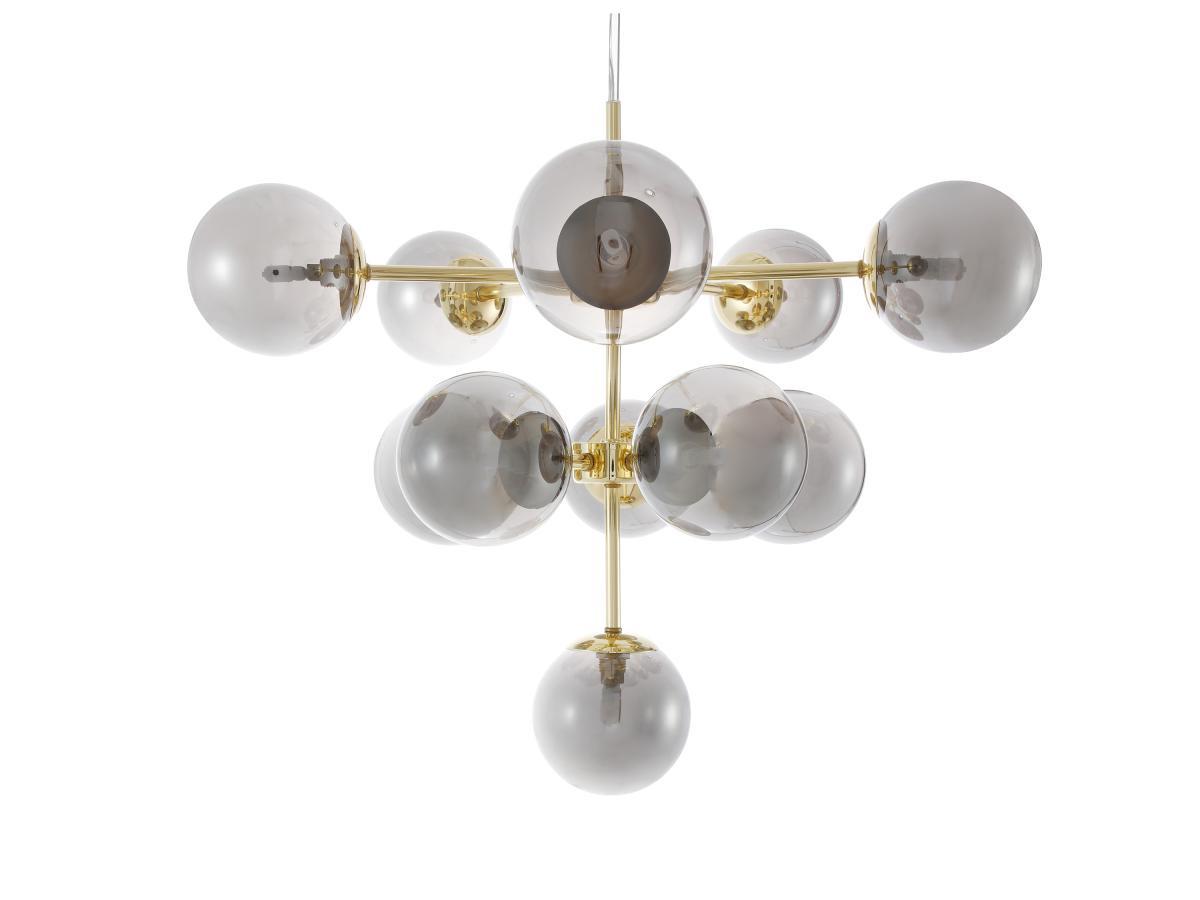 Vente-unique Lampadario 11 sfere D. 61 x H. 144 cm in Metallo e Vetro fumé brillante Dorato - SOFIA  