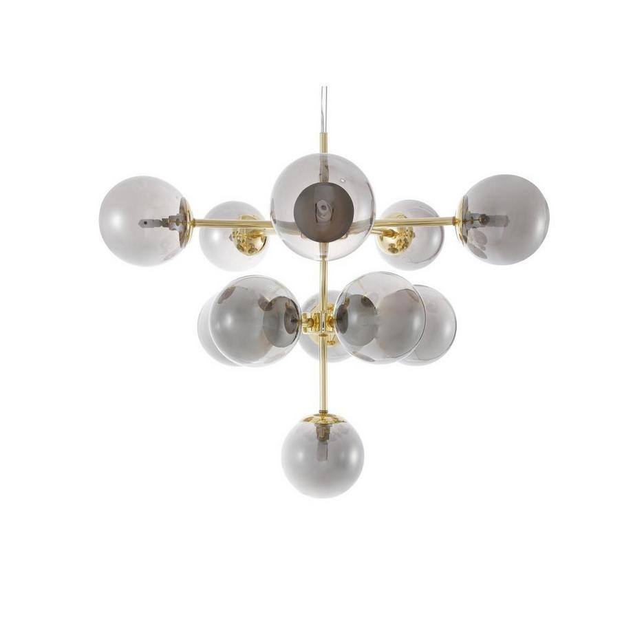 Vente-unique Lustre en métal et verre fumé brillant - 11 globes - D. 61 x H. 144 cm - Doré - SOFIA  