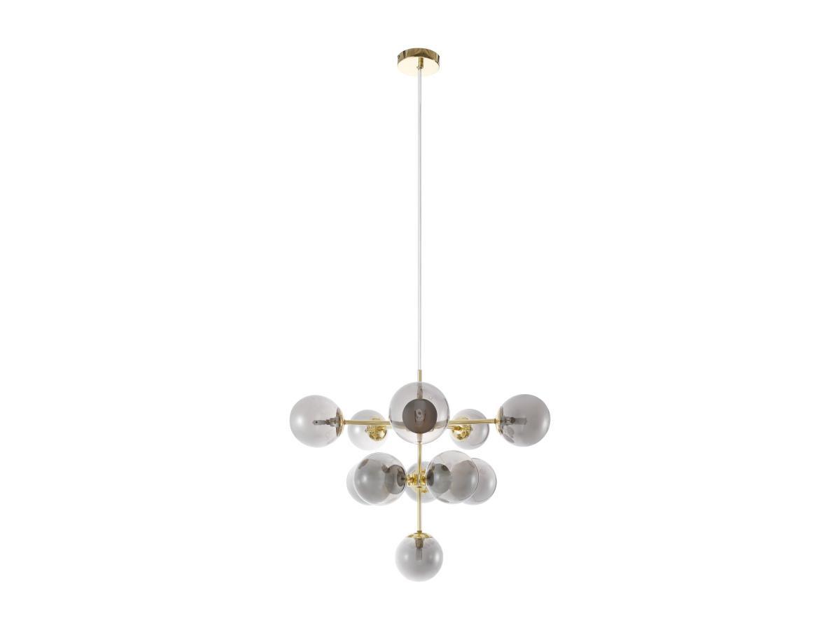 Vente-unique Lampadario 11 sfere D. 61 x H. 144 cm in Metallo e Vetro fumé brillante Dorato - SOFIA  
