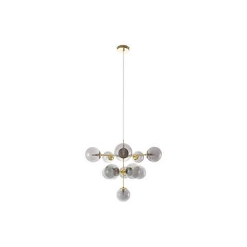 Lampadario 11 sfere D. 61 x H. 144 cm in Metallo e Vetro fumé brillante Dorato - SOFIA