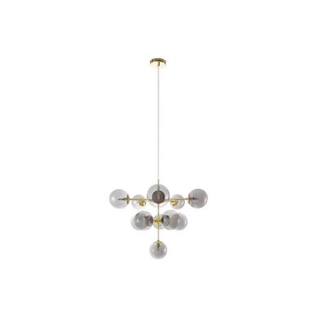 Vente-unique Lampadario 11 sfere D. 61 x H. 144 cm in Metallo e Vetro fumé brillante Dorato - SOFIA  