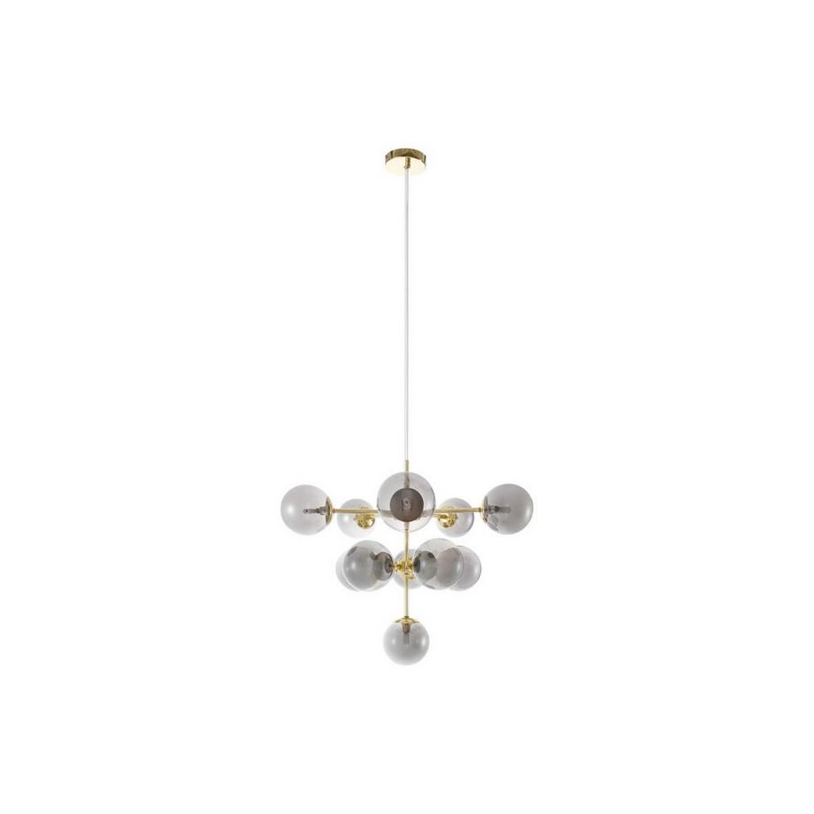 Vente-unique Lustre en métal et verre fumé brillant - 11 globes - D. 61 x H. 144 cm - Doré - SOFIA  