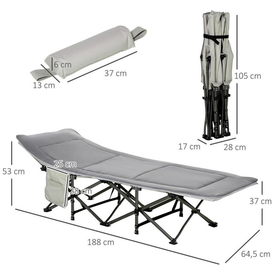 Northio  Campingbett Feldbett Klappbares Bett Mit Kopfkissen, Seitentasche, Matratze, Hellgrau, Bis 150Kg 