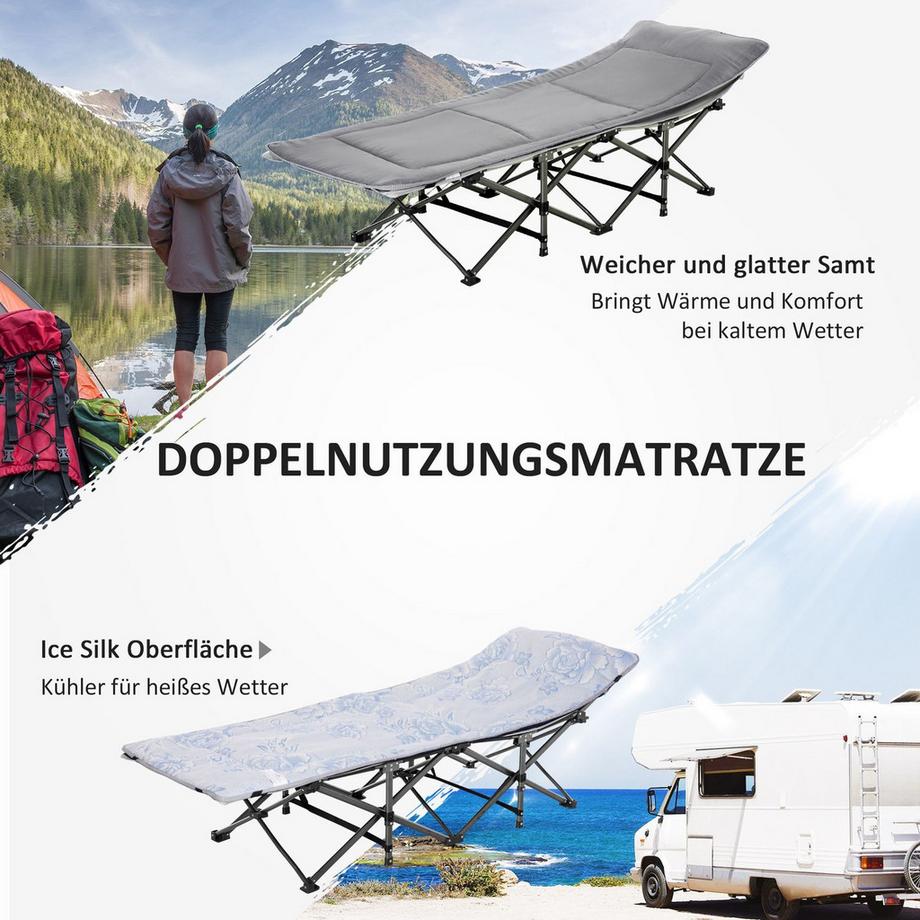 Northio  Campingbett Feldbett Klappbares Bett Mit Kopfkissen, Seitentasche, Matratze, Hellgrau, Bis 150Kg 