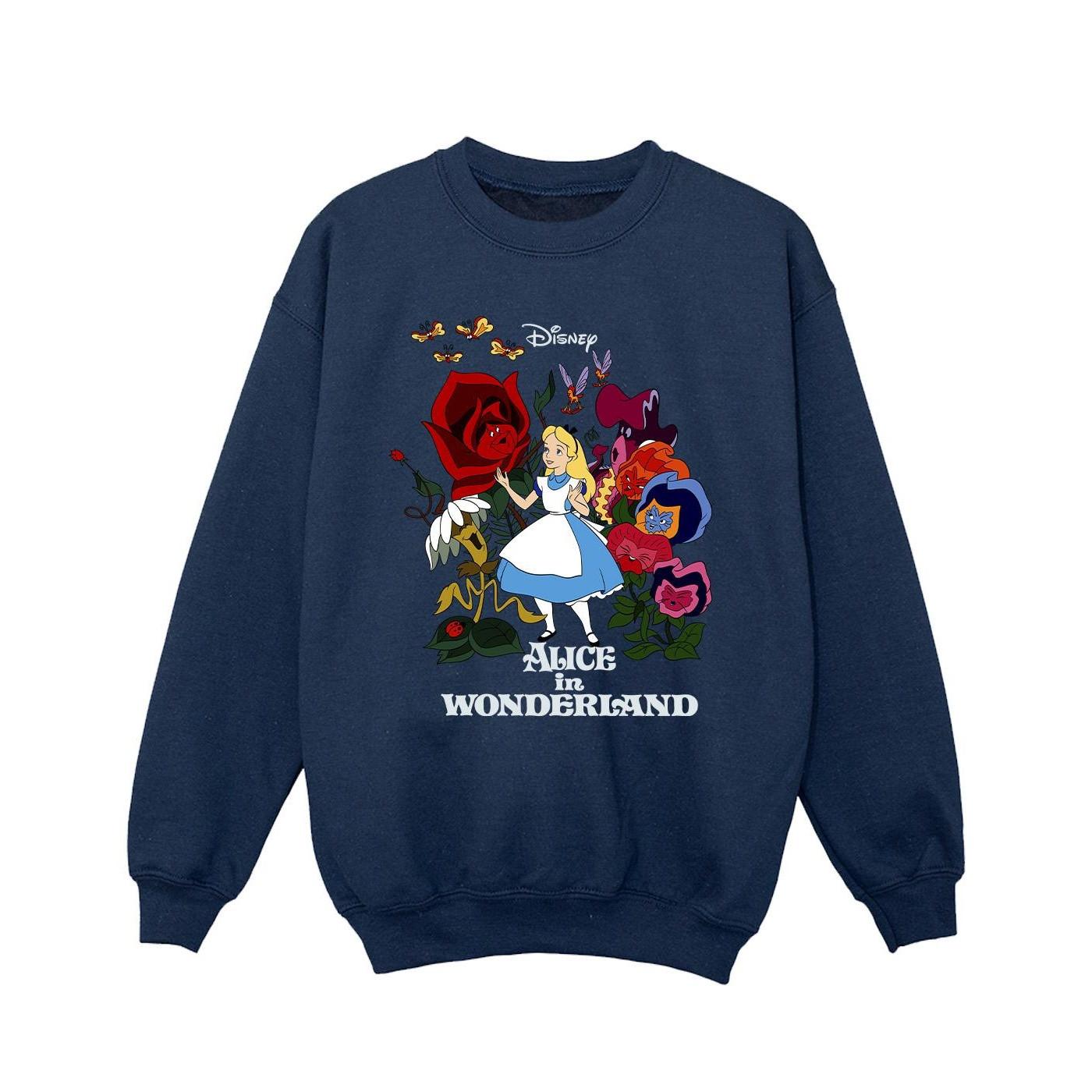 Image of Alice In Wonderland Flowers Sweatshirt Unisex Marine 128