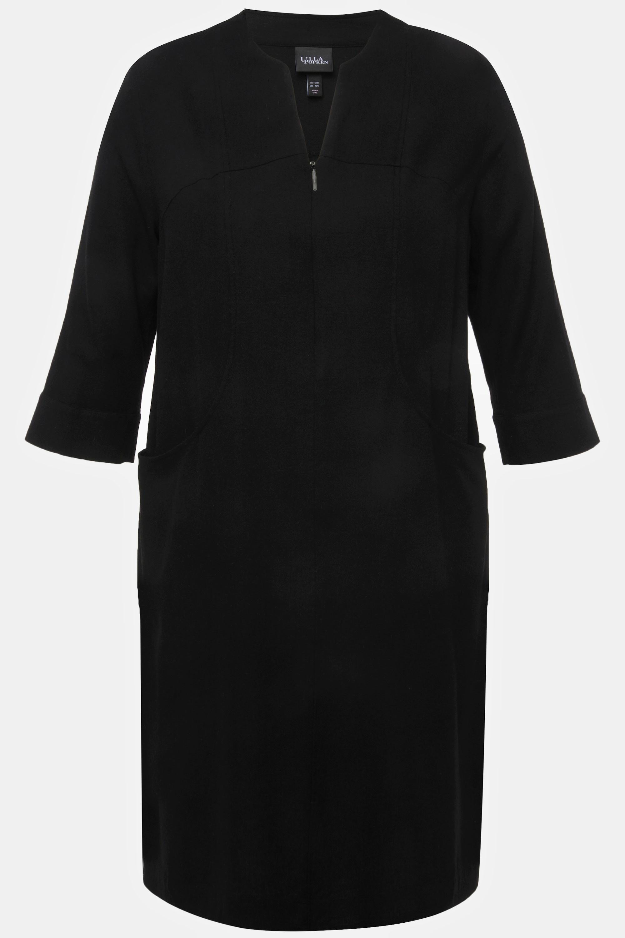 Ulla Popken  Kleid, A-Linie, Stehkragen, 3/4-Arm, Leinenmix 