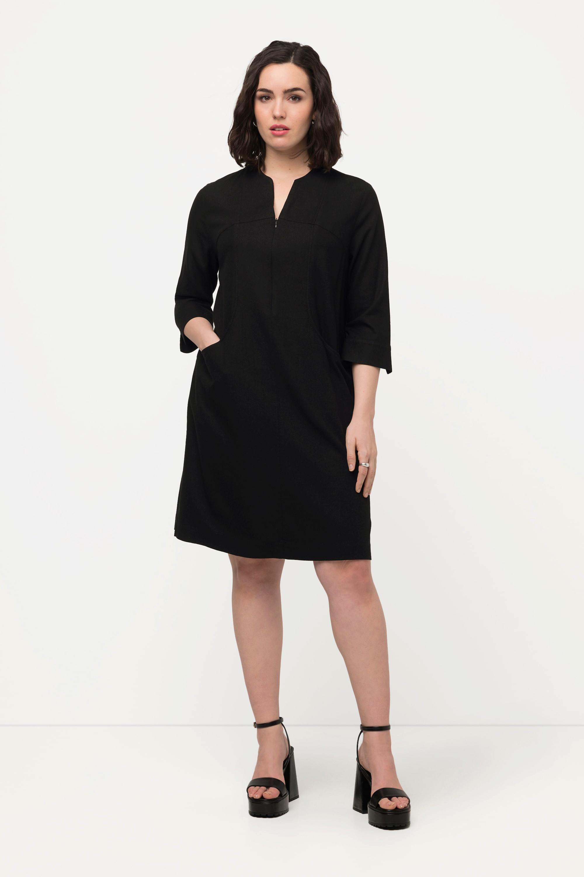 Ulla Popken  Kleid, A-Linie, Stehkragen, 3/4-Arm, Leinenmix 