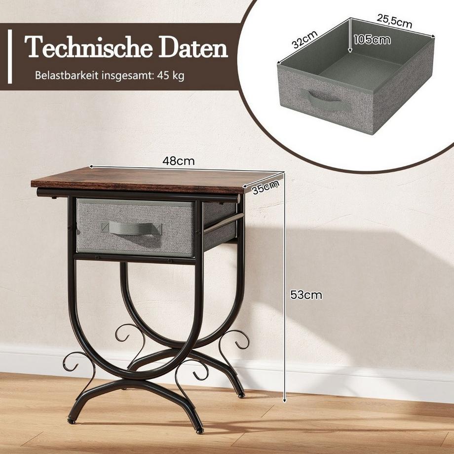 Northix Nachttisch mit Stoffschublade  