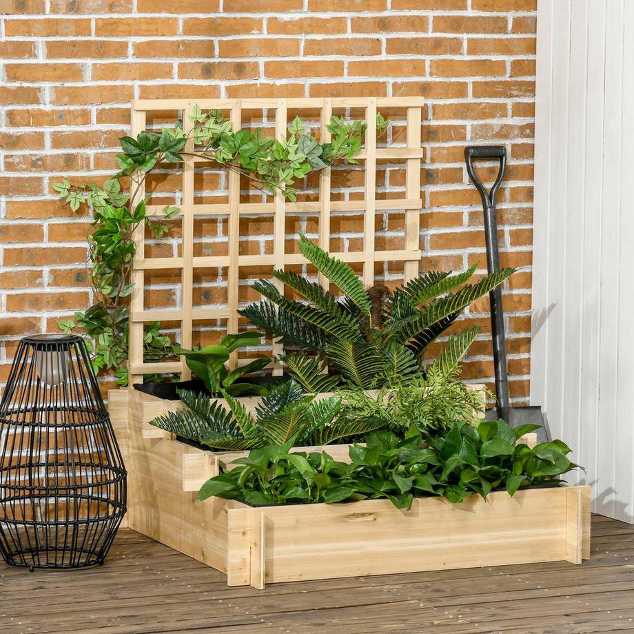 Northio Aiuola rialzata a 3 livelli con traliccio, fioriera in legno, 95 x 95 x 110 cm, ideale per verdure, fiori ed erbe aromatiche in giardino  
