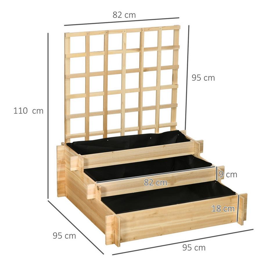 Northio Aiuola rialzata a 3 livelli con traliccio, fioriera in legno, 95 x 95 x 110 cm, ideale per verdure, fiori ed erbe aromatiche in giardino  