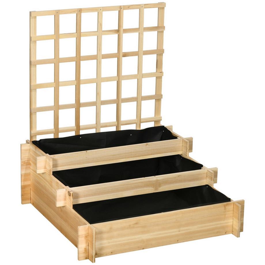 Aiuola rialzata a 3 livelli con traliccio, fioriera in legno, 95 x 95 x 110 cm, ideale per verdure, fiori ed erbe aromatiche in giardino