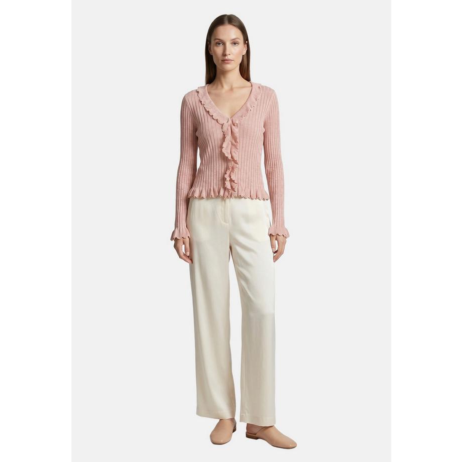 Roberta Rossi Gerippte Strickjacke mit Rüschen  