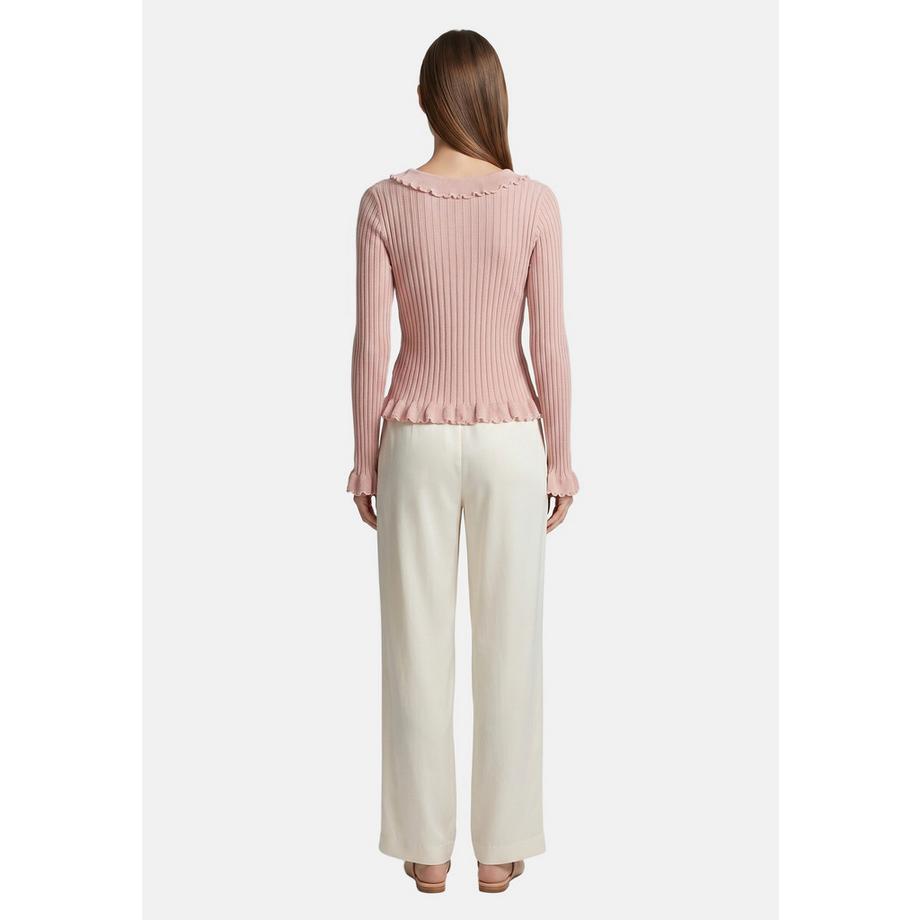 Roberta Rossi Gerippte Strickjacke mit Rüschen  