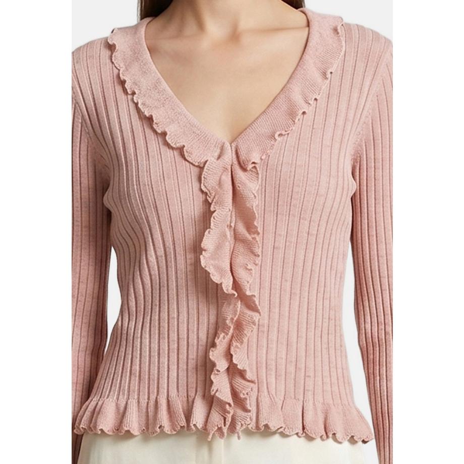 Roberta Rossi Gerippte Strickjacke mit Rüschen  