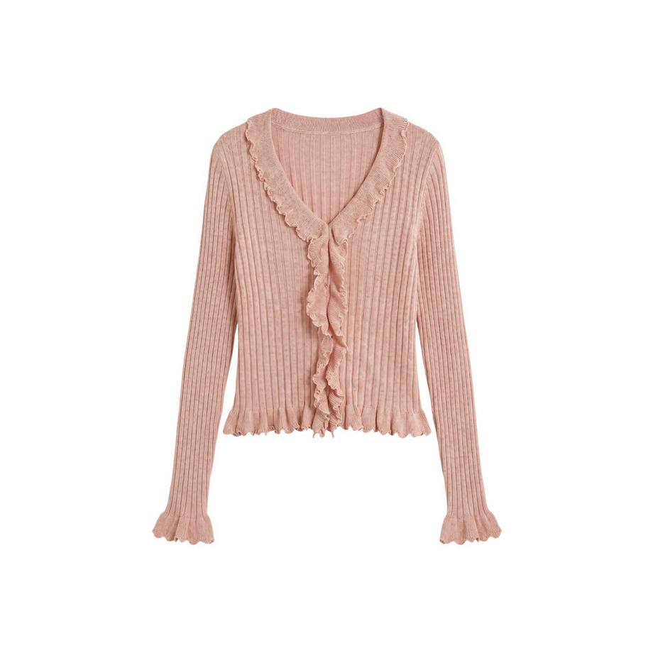 Roberta Rossi Gerippte Strickjacke mit Rüschen  