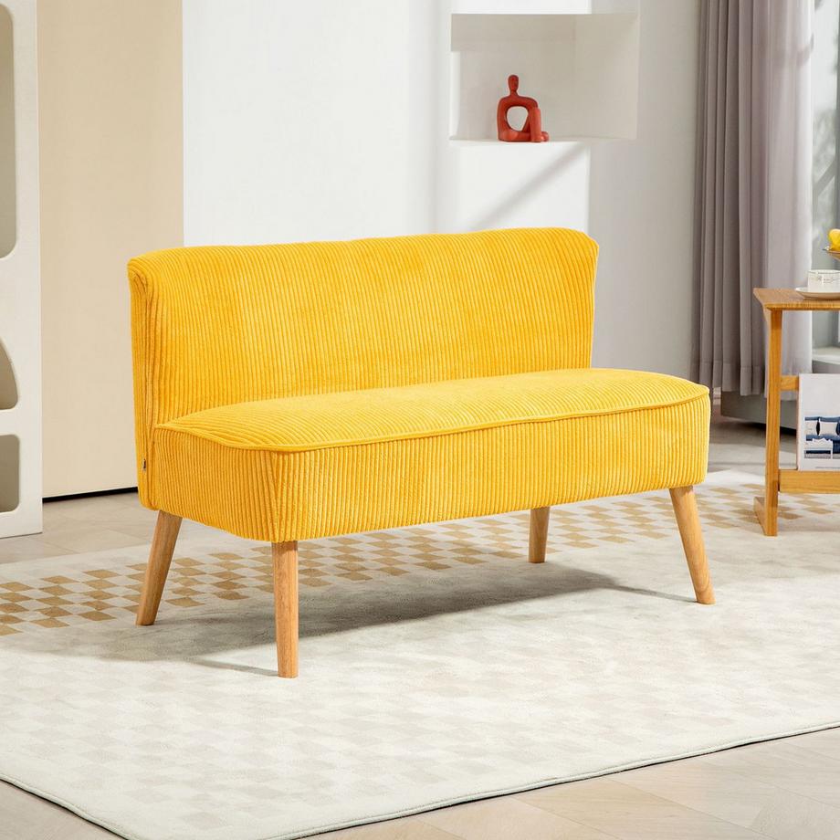Northio 2-Sitzer Sofa Polstersofa Doppelsofa Zweisitzer Sofa Cordartiges Polyester Schaumstoff für Wohnzimmer, Schlafzimmer 117 x 56,5 x 77 cm Gelb  