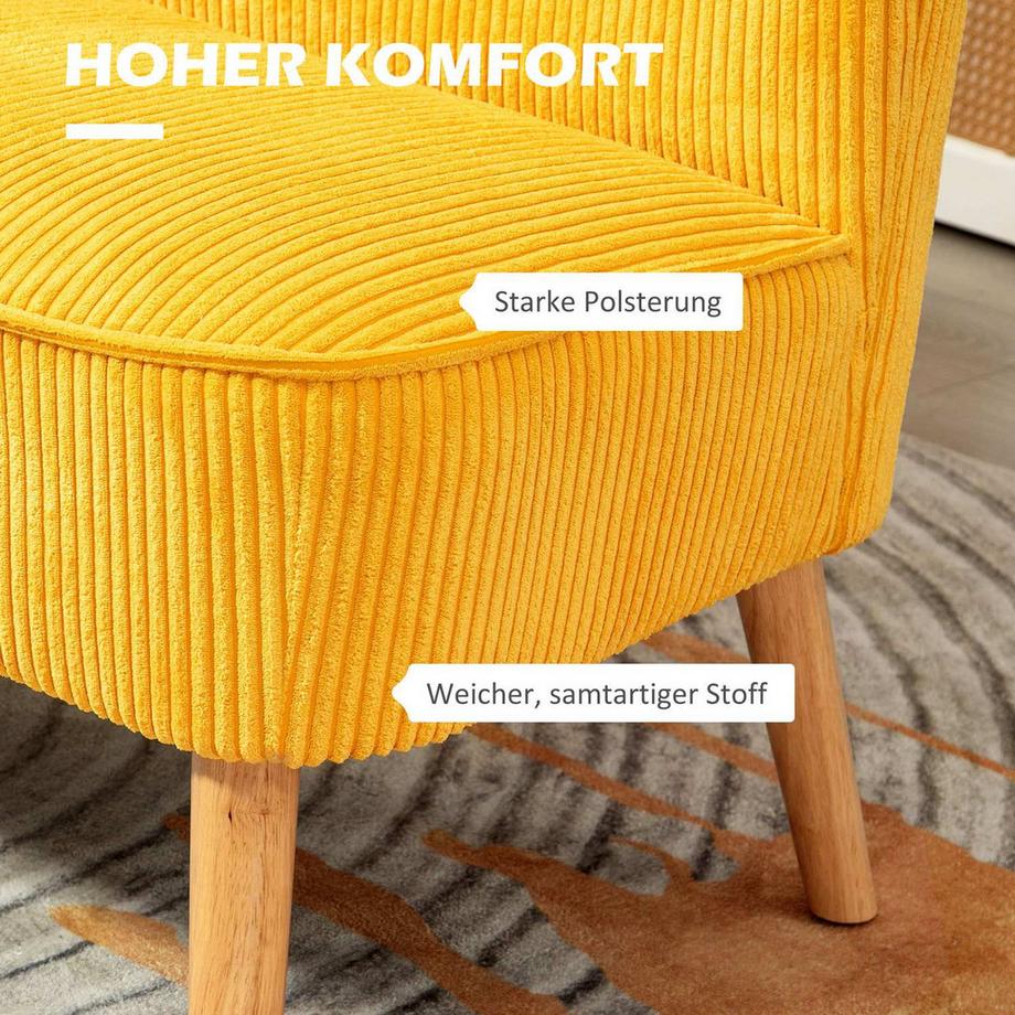 Northio 2-Sitzer Sofa Polstersofa Doppelsofa Zweisitzer Sofa Cordartiges Polyester Schaumstoff für Wohnzimmer, Schlafzimmer 117 x 56,5 x 77 cm Gelb  