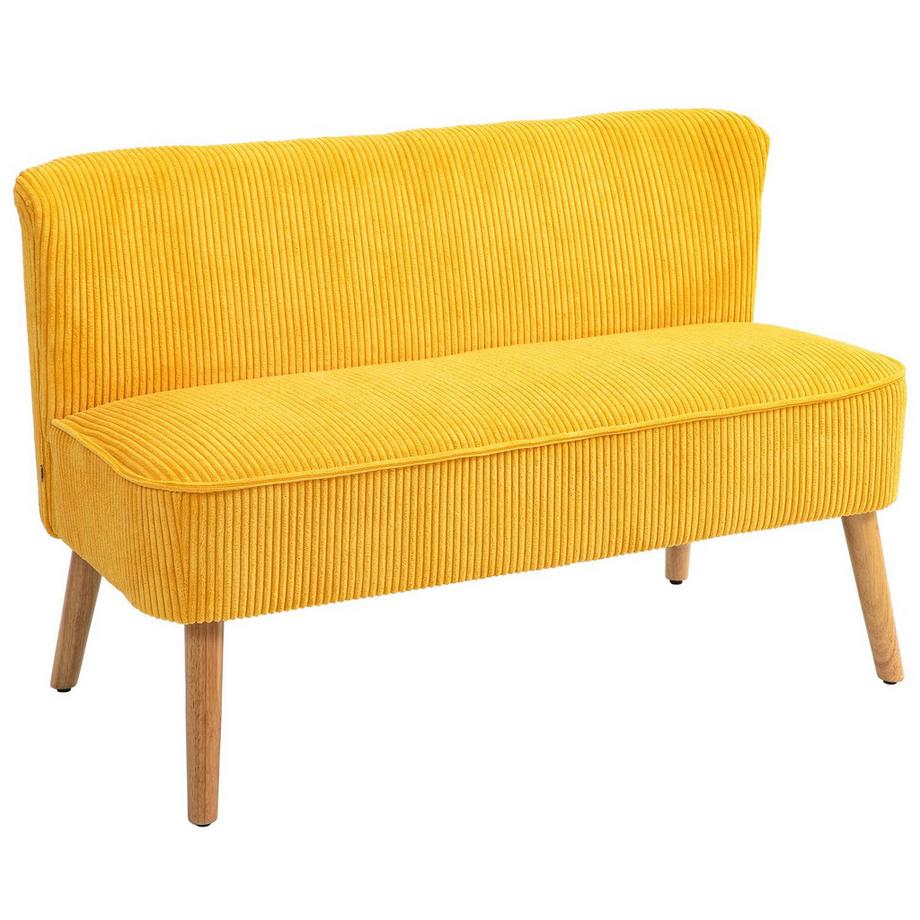 Northio 2-Sitzer Sofa Polstersofa Doppelsofa Zweisitzer Sofa Cordartiges Polyester Schaumstoff für Wohnzimmer, Schlafzimmer 117 x 56,5 x 77 cm Gelb  