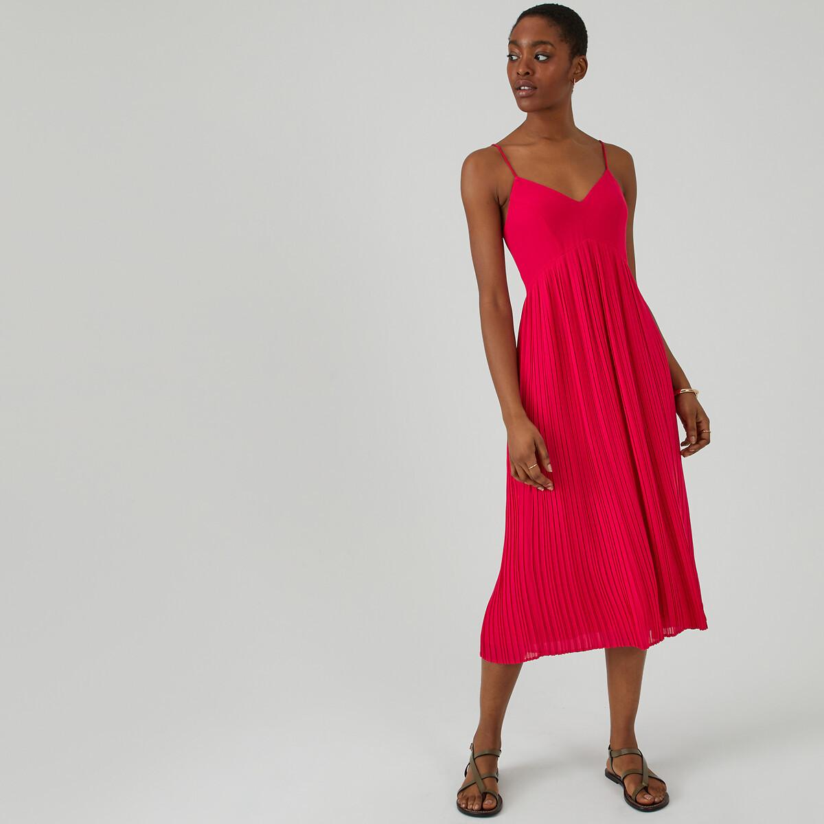 Image of Plissiertes Maxikleid Mit Schmalen Trägern Damen Rosa 36