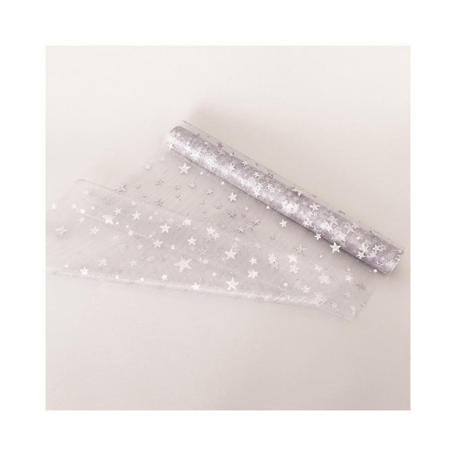 Dameco  Dekostoff "Organza" silber + silbrige Sterne 